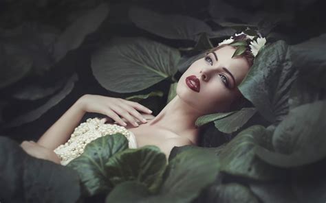 X Resolution Woman Laying On Green Leaf Plants HD Wallpaper Wallpaper Flare