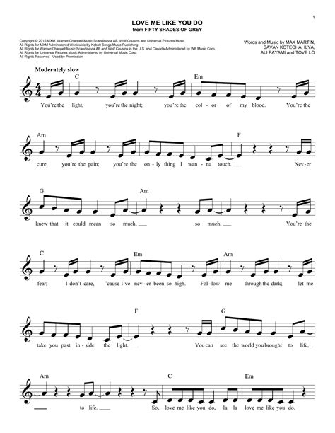 Love Me Like You Do Sheet Music Ellie Goulding Easy Lead Sheet