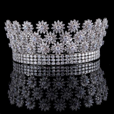 Full Aaa Zircon Bridal Crown Flower Bride Hair Jewelry Crystal Tiara