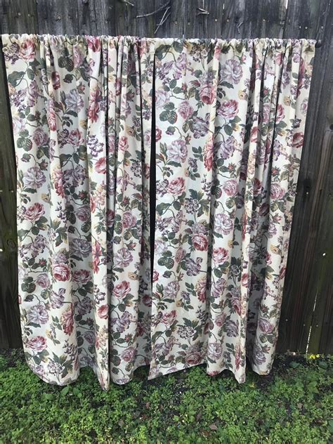 Curtains Cabbage Roses Upholstry Fabric Four Panels Boho Home Etsy