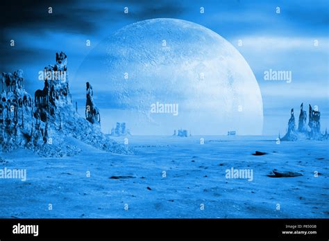 Blue Alien Planet Landscape With Strange Rock Formations 3d