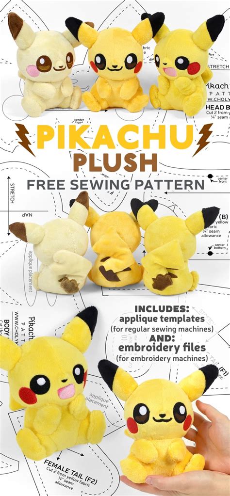 Free Pattern Friday Pikachu Plush Choly Knight Sewing Stuffed