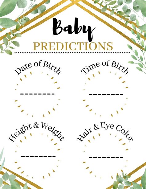 Baby Shower Game Printouts Baby Predictions Baby Shower Etsy