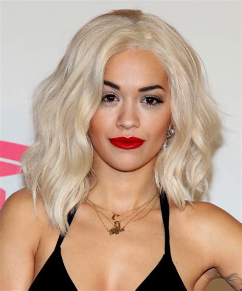 Rita Ora Medium Wavy Casual Hairstyle Light Platinum