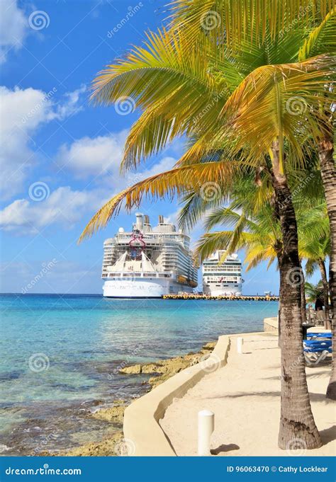 Cruise Ships Docked At A Tropical Island Stock Photo Image Of