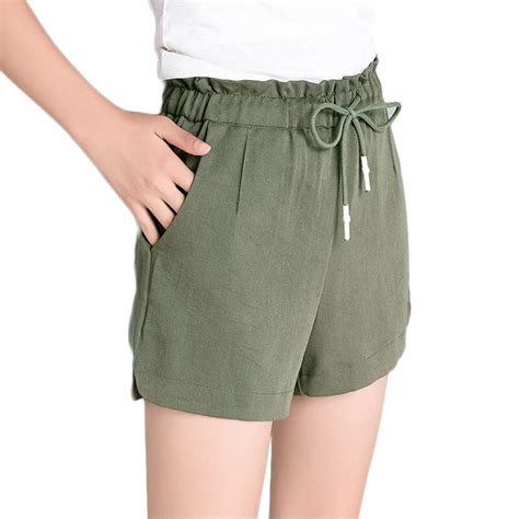 Buy 5 Color Women Shorts 2018 Women Summer Elastic Waist Linen Cotton Shorts