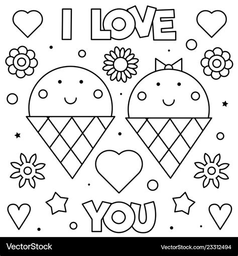 I Love You Coloring Page Black And White Vector Image