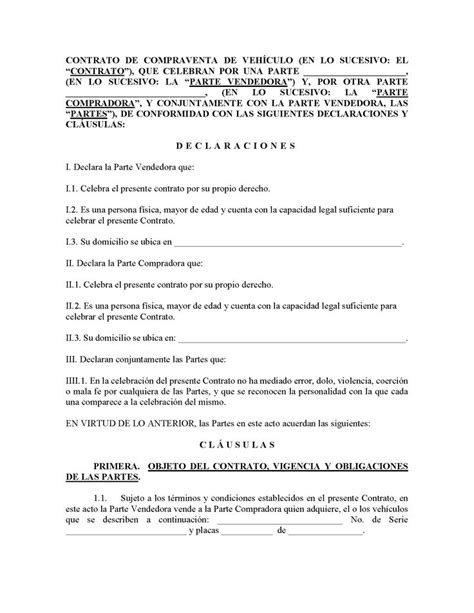 Contrato De Compraventa De Vehículo Descargar Formato Pdf Legalario