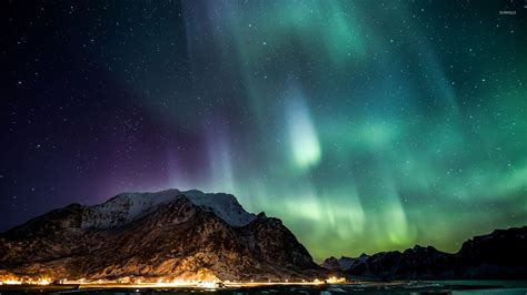 Northern Lights Over Lofoten Island Norway Wallpaper Nature