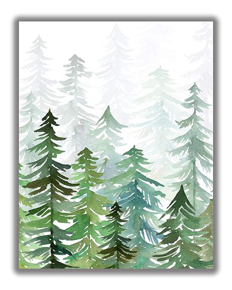 Handpainted Pine Forest Watercolor Pine Tree Watercolor Art Print