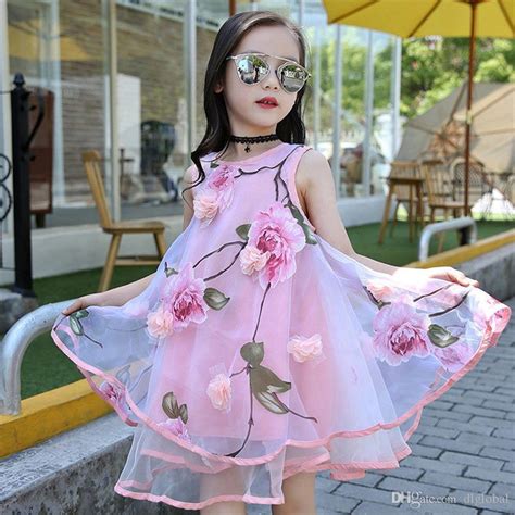 2020 Summer Girls Kids Fashion Flower Lace Knee Ball Gown Sleeveless