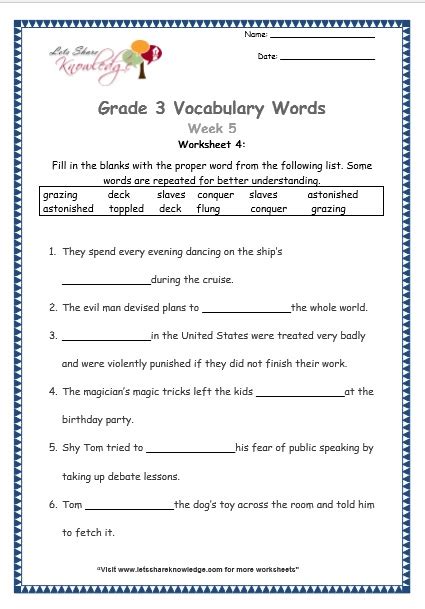 Nd Grade Vocabulary Worksheets Printable And Organized By Subject K Learning Grade