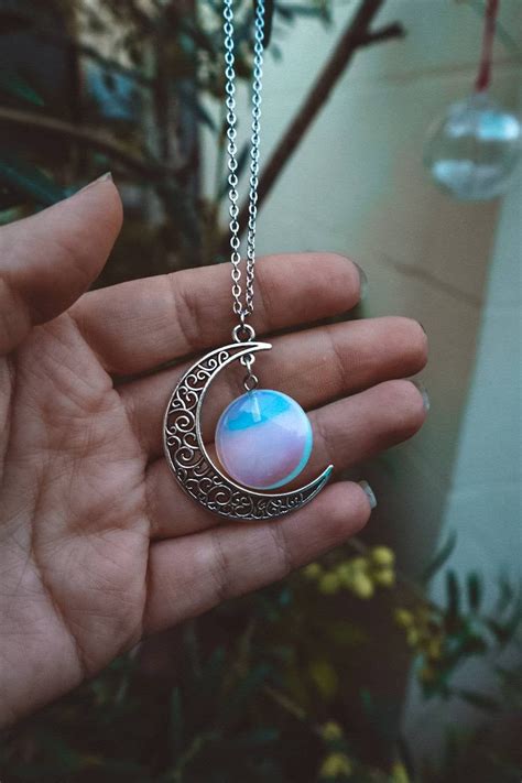 Crescent Opal Moon Opalite Necklace Crescent Moon Necklace Etsy In