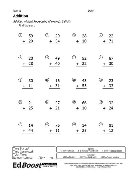 Adding 2 Digit Numbers No Carry Over Worksheets