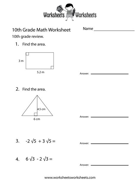 A great collection of free practice worksheets for mathematics, for all grades year 3, 4, 5, 6, 7, 8, 9, 10, 11 & 12. 10th Grade Math Worksheets - kidsworksheetfun