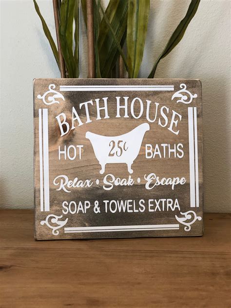 You can experience a fun workshop, book your own private party / event, or pick up a kit to work on a craft at home. Bathhouse / wooden sign / bathroom decor / rustic sign ...