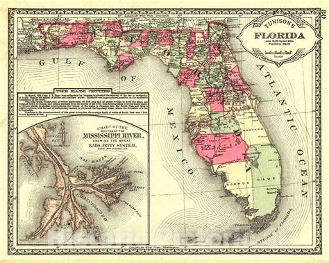 Historic Map 1885 Florida Vintage Wall Art In 2021 Map Of Florida