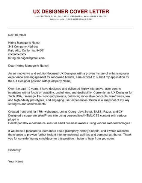 This makes the letter seem generic and could. UX Designer Cover Letter Sample | Resume Genius
