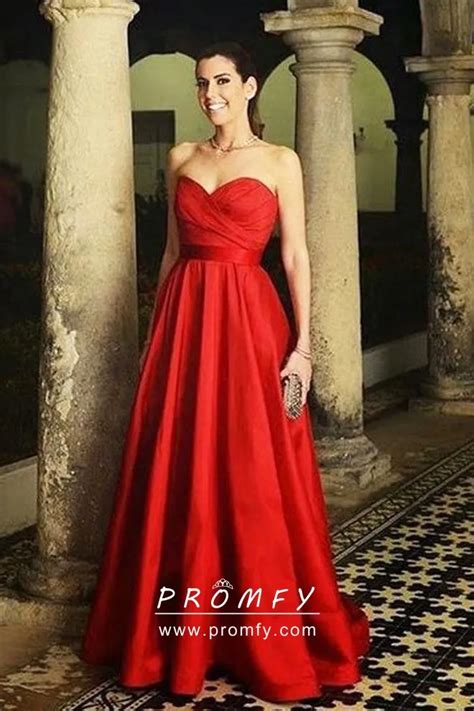 Red Satin Strapless Sweetheart Elegant Prom Dress Promfy