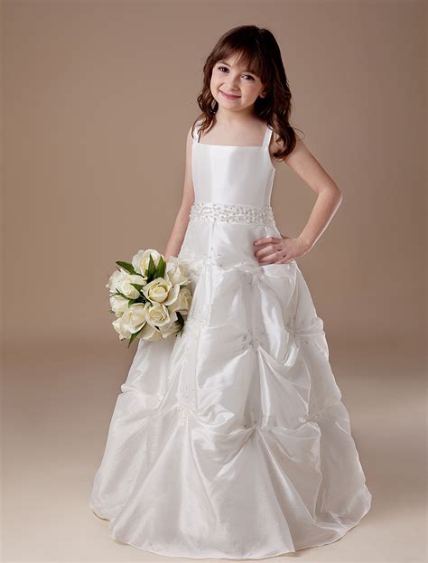 White Sleeveless Ball Gown Taffeta Flower Girl Dress