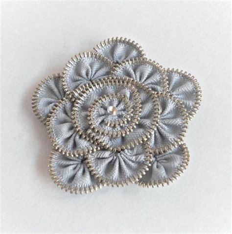 Flower Brooch Gray Zipper Pin Size Approx 32 In By Zipperdesign 25