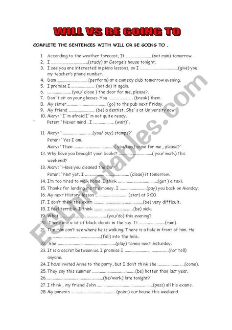 Will Vs Going To Esl Worksheet By Ballesteros