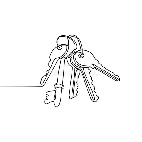 Continuous One Line Drawing Of Keys Sign Object Minimalism Design On