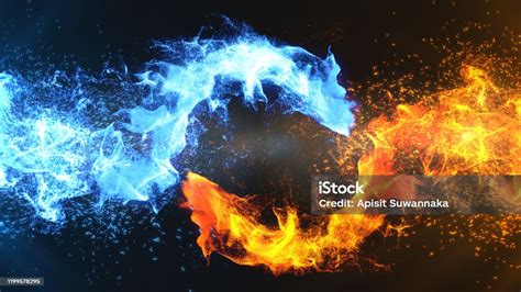 Fire And Ice Concept Design With Spark 3d Illustrationtn Stock