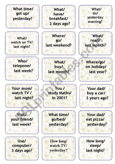 Past Simple Regular Verbs Speaking Cards ESL Worksheet By Marta Veiga Annadesignstuff Com