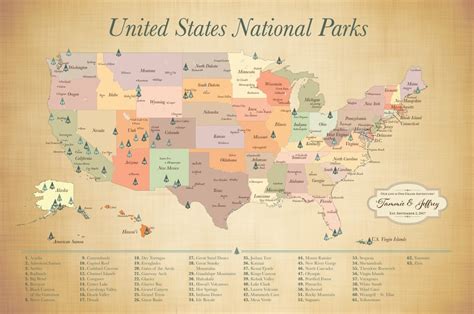 63 Us National Parks Map Push Pin Rv Decor Camping Hiking Etsy