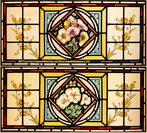 Ref Vic588 2 Victorian Stained Glass Windows Lilies And Poppies