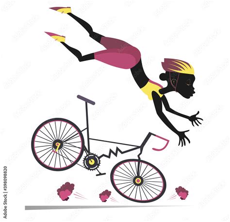 Young African Woman Falling Down From The Bicycle Illustration Cyclist