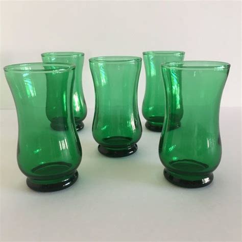Vintage Green Glass Juice Glasses Set Of 5 Holiday Glasses Etsy Vintage Green Glass Vintage