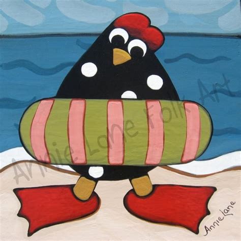 Chickin Dippin Whimsical Beach Chicken Painting By Annie Lane