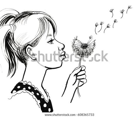 Girl Dandelion Stock Illustration 608365733