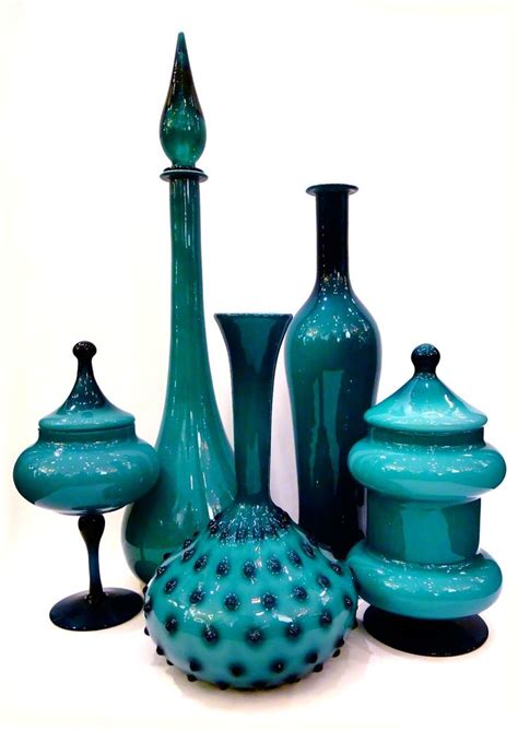 Incredible Turquoise Vases Ceramic Store Mid Century Glass Vintage Glassware