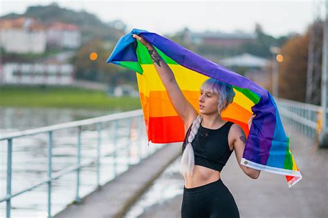 Lesbian Woman With The Flag Of Pride In Sportswear Photograph By Cavan Images Fine Art America