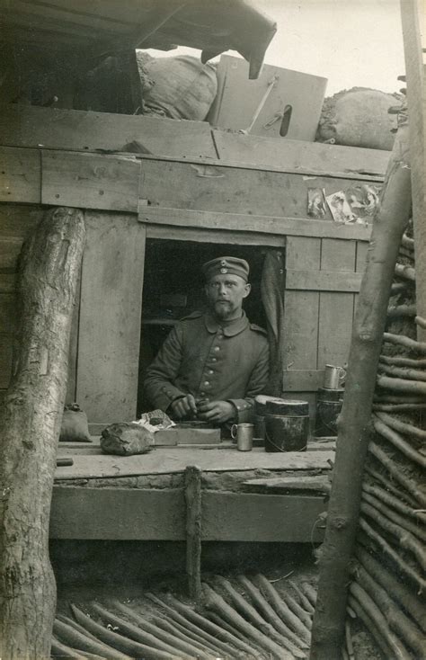 German Soldier Eating A Meal From A Dugout Window Platform Note The