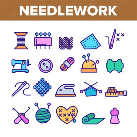 Premium Vector Needlework Elements Icons Set