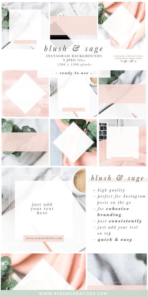 Blush And Sage Social Media Templates Instagram Backgrounds Etsy In 2020 Instagram