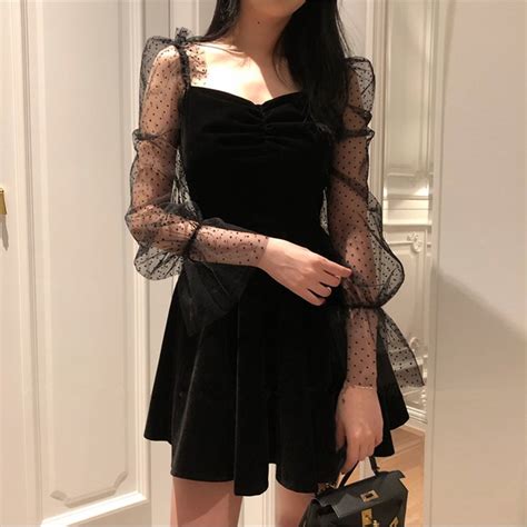 Buy Rosetic Women Dress Black Sexy Lace Dresses Hollow Mesh Female Gothic Party