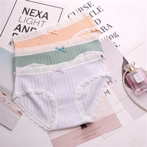 Spandcity Japan Style Ruffle Cute Girl Underwear Striped Bow Cotton Kawaii Panties Soft Breathable
