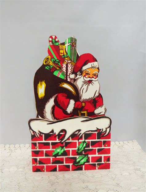 Vintage Santa Claus Christmas Card Holder Wood Hanging Or Table Top By