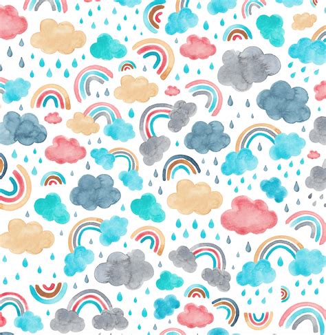 Rainbows And Rainclouds Watercolour Pattern Watercolor Pattern
