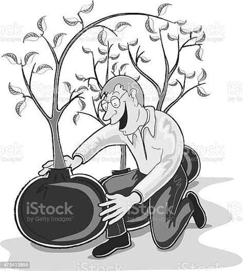 Man Trees Root Balls Stock Illustration Download Image Now 2011