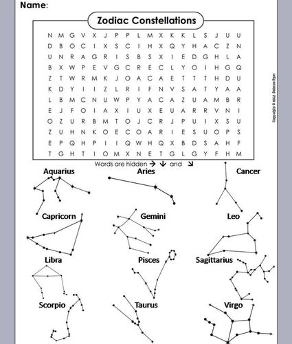 Constellations Of The Zodiac Word Search Coloring Book Teaching