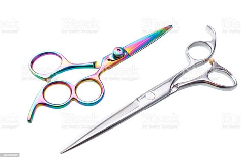 Two Sets Of Professional Hairdressing Scissors Isolated With Clipping
