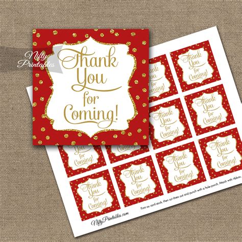 Thank You For Coming Tags Red Gold Nifty Printables