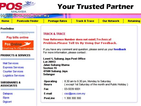 Enter tracking number to track poslaju express shipments and get delivery status online. Pos Malaysia Parcel Tracking and Online feedback both broken