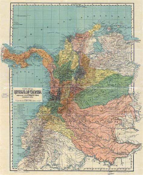 A Gran Escala Detallado Antiguo Mapa Político Y Administrativo De Colombia Con Relieve Y Otras